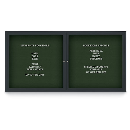 United Visual Products 72"x48" 3-Door Enclosed Outdoor Letterboard, Green Felt/Black UV1164D-BLACK-GREEN